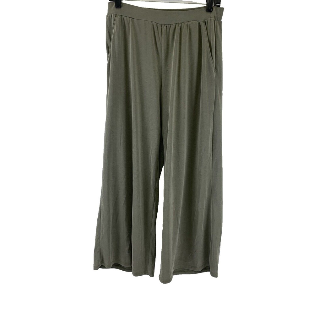 Ann Taylor LOFT Pull On Wide Leg Cropped Pant Green Soft Modal Womens Size Small